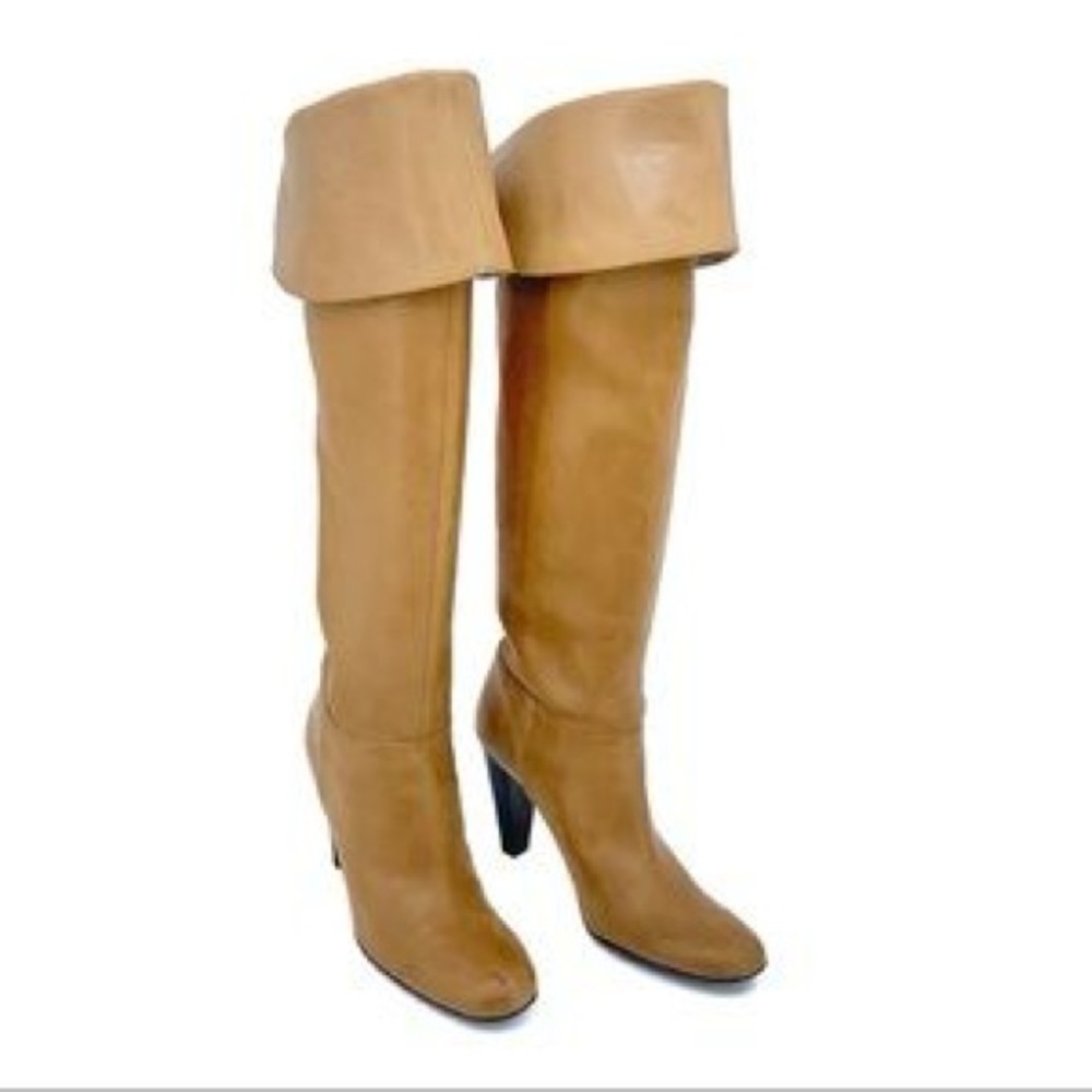 Calvin Klein Sandra Cuffed Knew High Boots Camel 6.5 6 1/2